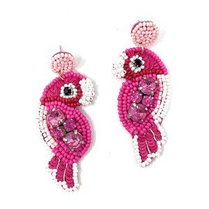 Pink Parrot Birds Lovebirds Beaded Crystal Earrings NEW